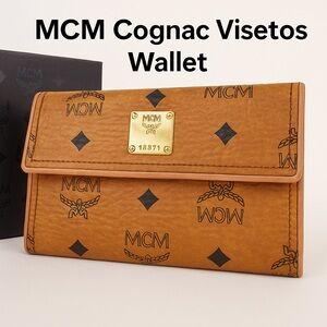 MCM Cognac Visetos Trifold Wallet w/ Box | Made in Korea